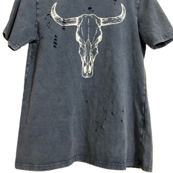 Rare & Collectible Zutter Women Marine Blue Ripped Bull Head Graphic Shirt Sz-S - Picture 3 of 6